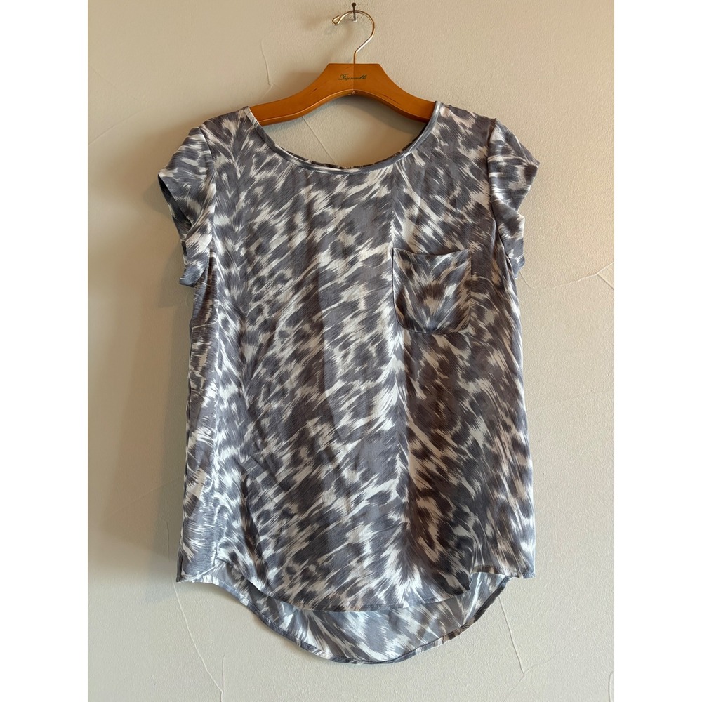 Joie Rancher Silk Top Light Dove Ikat Print Cap Sleeve Blouse XS 1623-23294 NEW